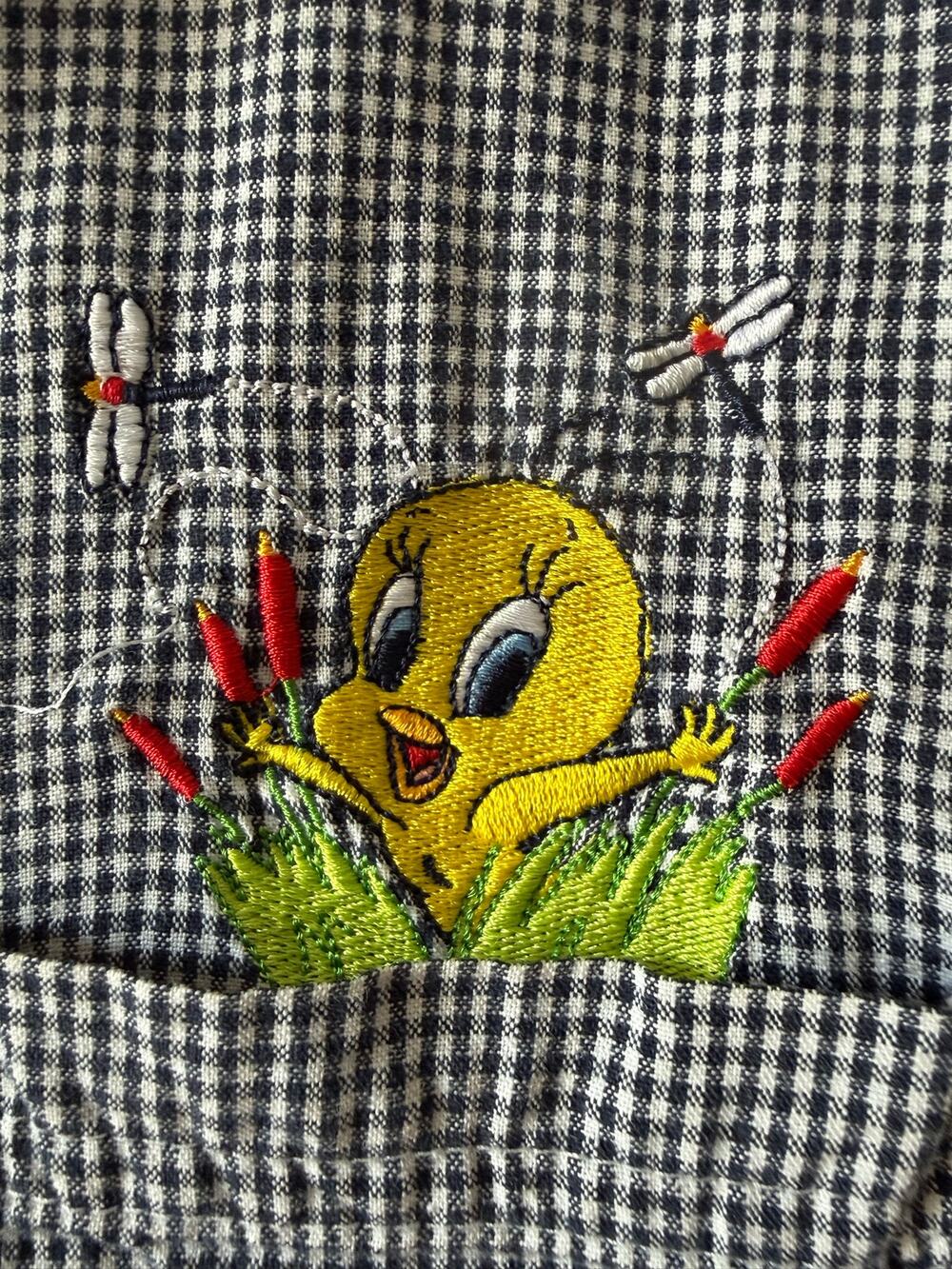 Y2K Looney‎ Tunes Tweety Bird Gingham Sleeveless Button Up Shirt 26W/28W